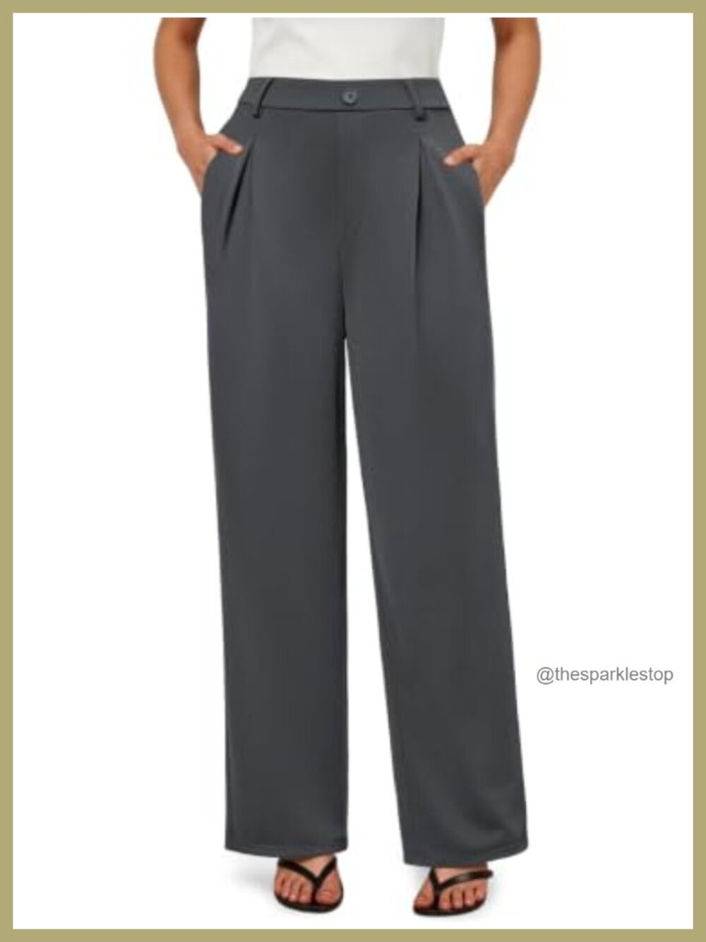 Wide Leg Pull On Dress Pants Stretch High Rise Slacks Pockets